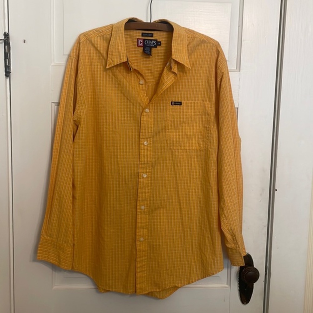 Yummy!  Orange button down Chaps shirt. Size L 🍒‎
